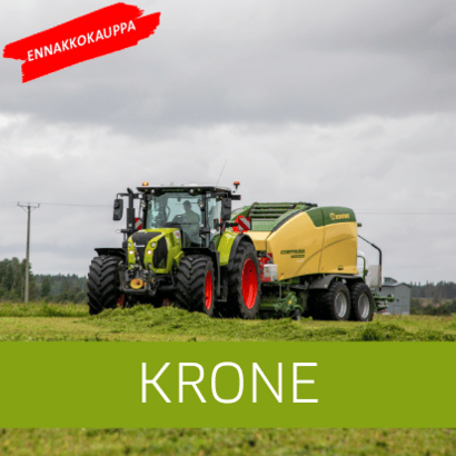 CLAAS-traktori ja Krone-paalain pellolla