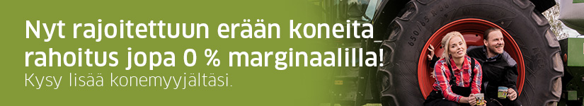 Nyt rajoitettuun erään koneita rahoitus jopa 0 % marginaalilla! Kysy lisää konemyyjältäsi.