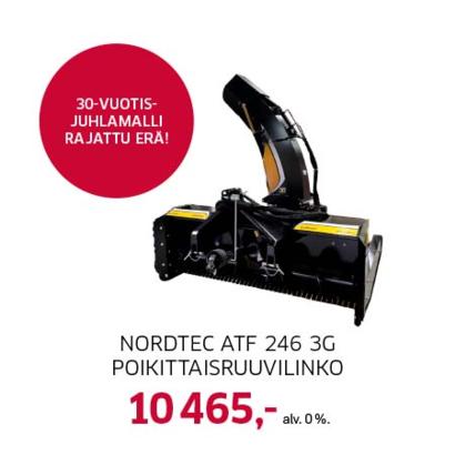 Traktorin lumilinko Nordtec ATF 246 3G poikittaisruuvisyötöllä