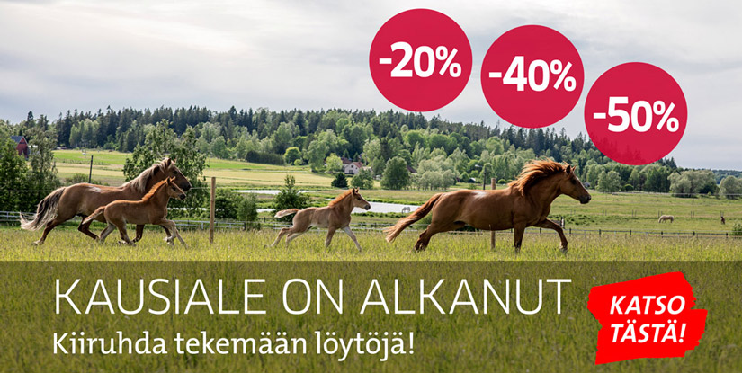 Hevostarvikkeiden kesäalen banneri, klikkaa kampanjaan