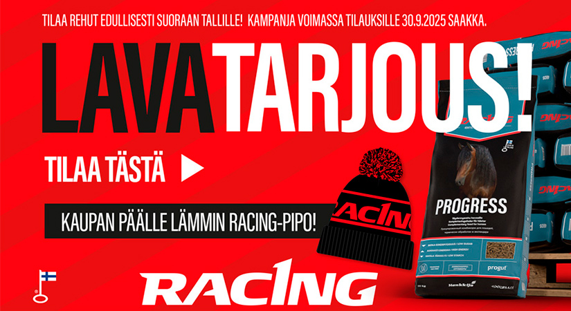 Racing-lavakampanja hevosrehuille syyskuu 2025