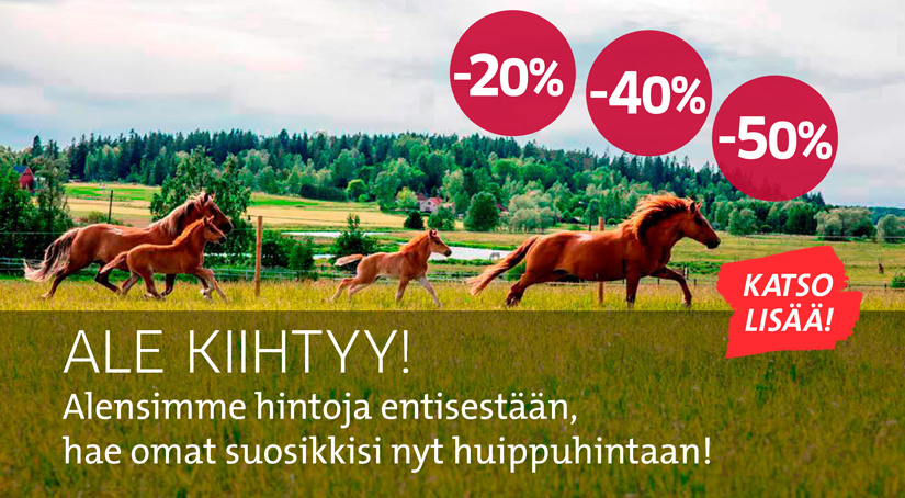 Hankkijan hevostarvikkeiden ja ratsastajan varusteiden kesäale kiihtyy, kuvituskuva.