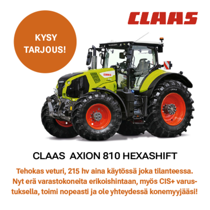Claas Axion 810 Hexashift, erä varastokoneita erikoishintaan