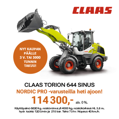Claas Torion 644 Sinus -pyöräkuormaaja Nordic Pro -varustuksella