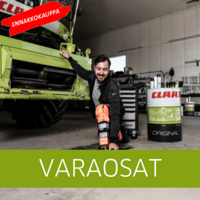 CLAAS-puimuri huollossa, mies huoltaa