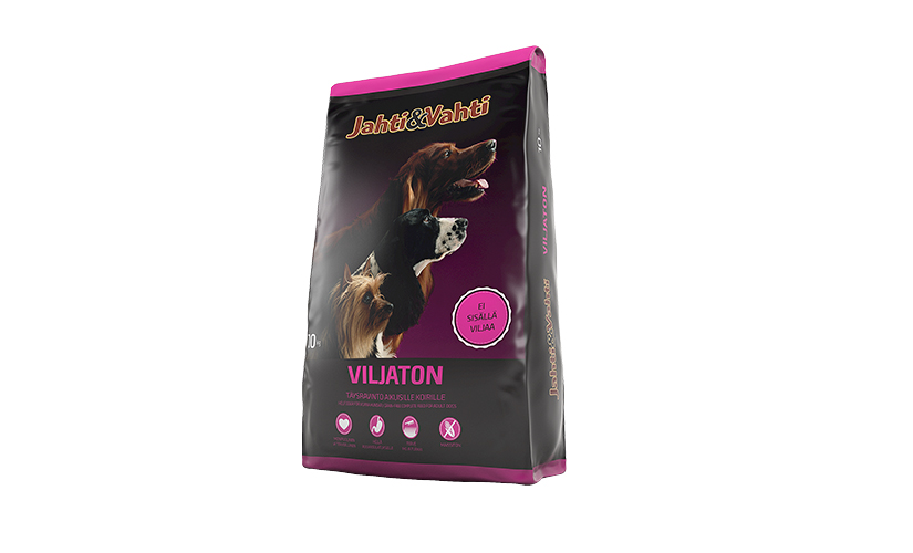 Jahti&Vahti Viljaton musta-lila koiran kuivaruokapussi 10 kg