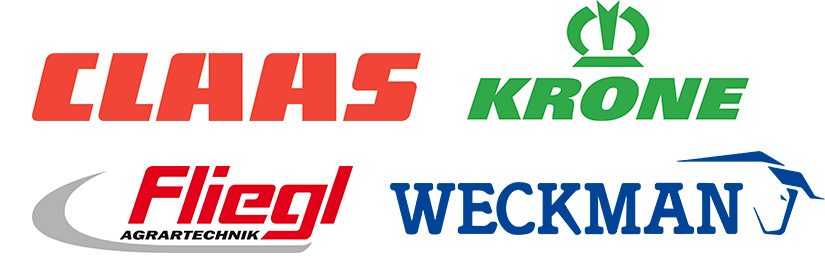 Logot: CLAAS, Krone, Fliegl, Weckman