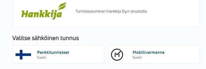 Vahva tunnistautuminen tapahtuu joko pankkitunnisteilla tai mobiilivarmenteella.