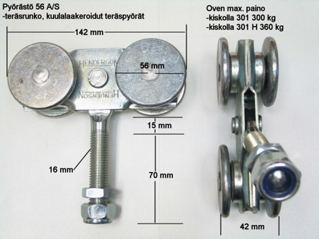 Pyörästö 56AS kiintellä pultilla, max. 300kg