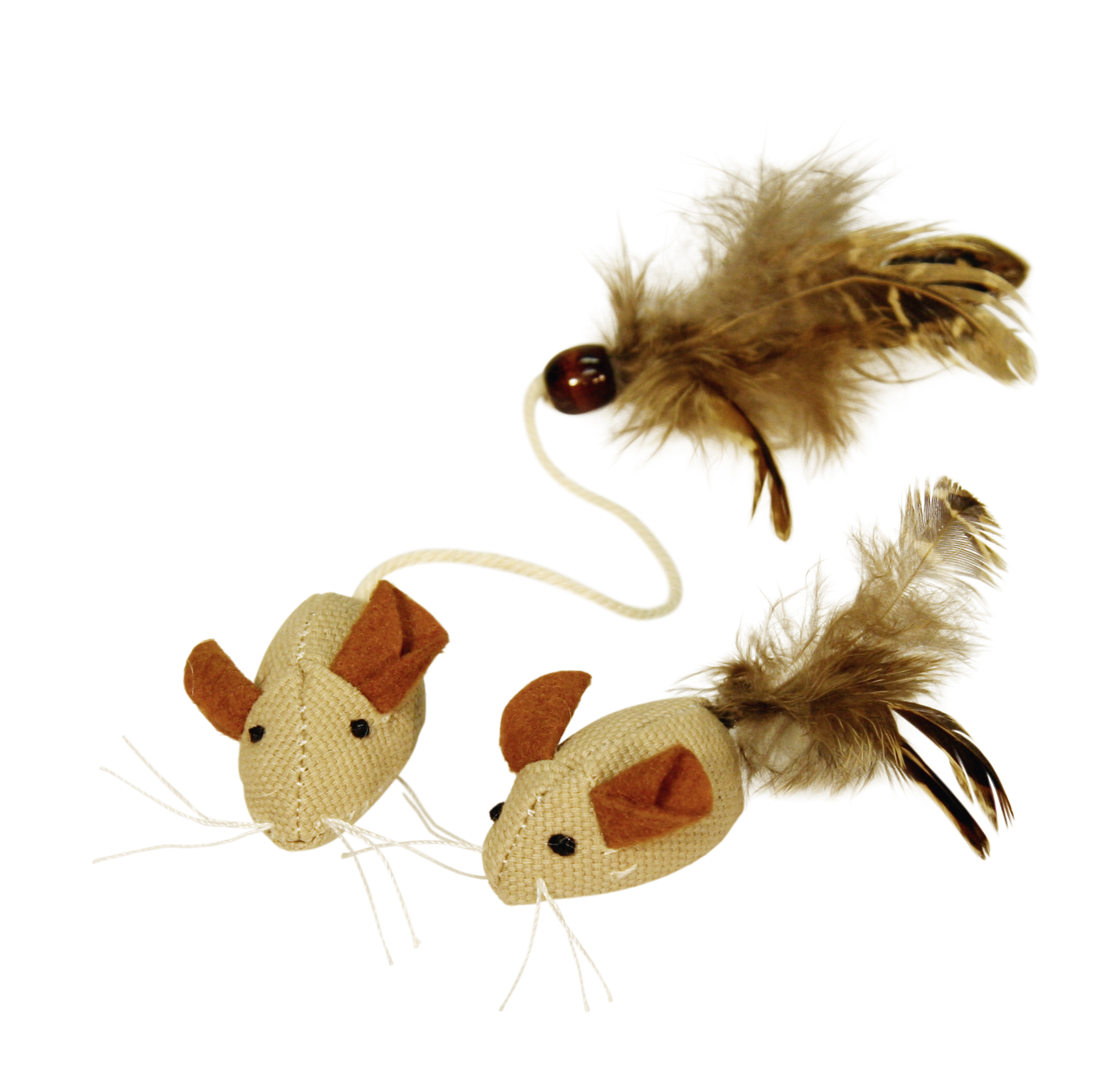 Kissanlelu hiiri ja höyhenet nature 4,5 cm