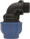 Kulmaliitin PE-putkelle, puristus/ulkokierre