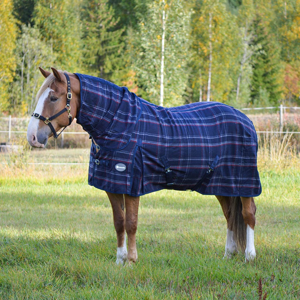 Ruudullinen villaloimi Fullneck EQCode tummansininen/punainen
